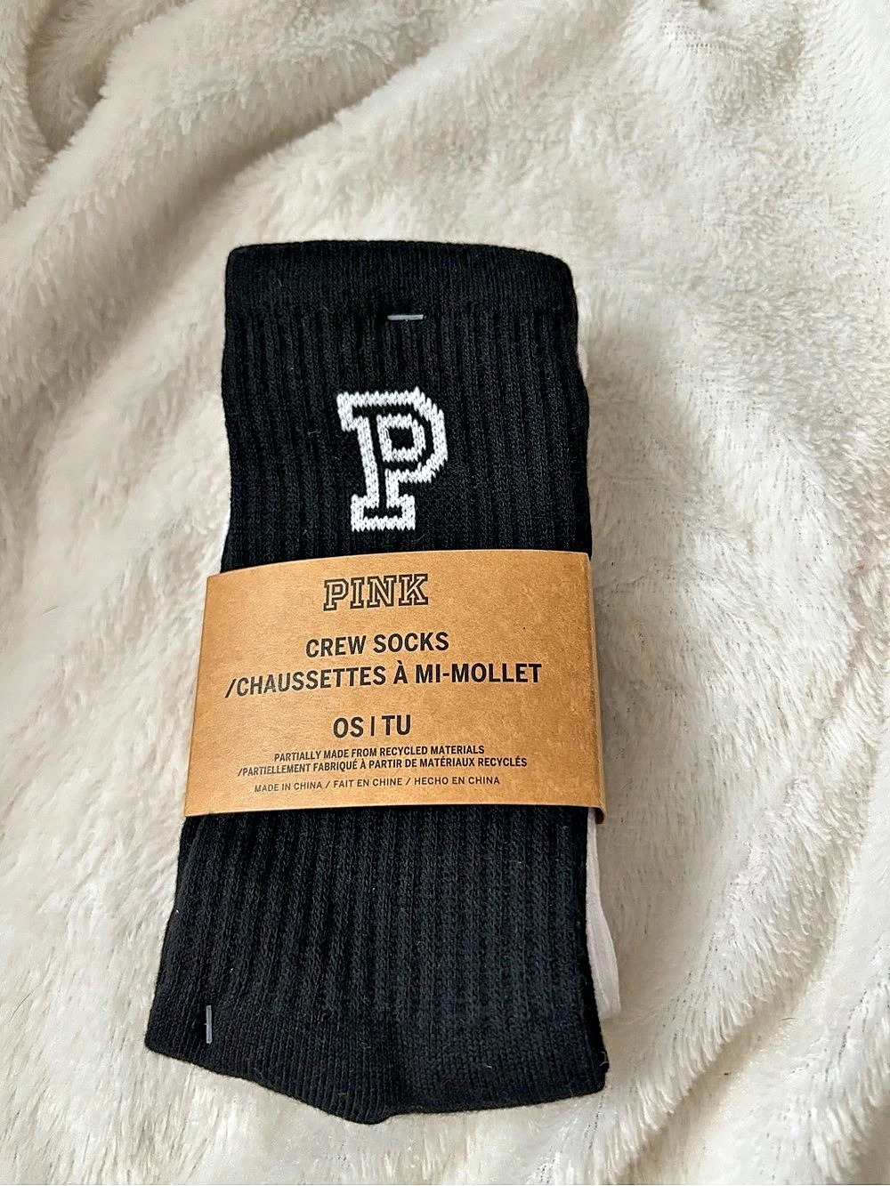 PINK Crew Socks Black & White NWT